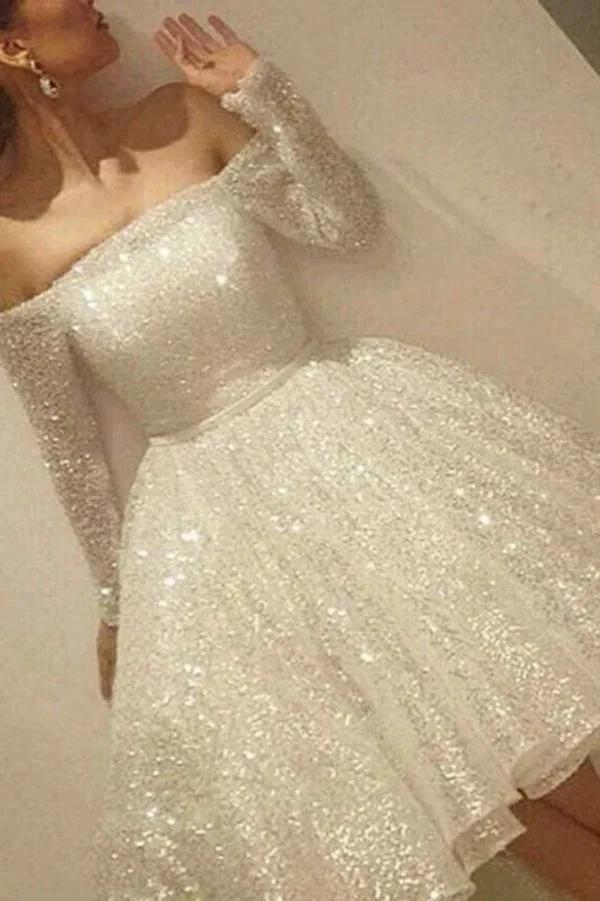 Stunning Sequins Off the Shoulder Long Sleeves Prom Dresses by Ombreprom