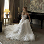 Elegant White Strapless Lace Corset Ball Gown Wedding Dress SW217