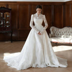 Elegant White Lace High Neck Long Sleeve A-Line Wedding Dress SW279