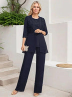 Jumpsuit/Pantsuit Separates Scoop Floor-Length Chiffon Lace Mother of the Bride Dress With Sequins by Dreamylily