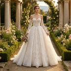 Elegant Ivory Strapless Corset Lace Tulle Bridal Gown Wedding Dress with Long Detachable Sleeves SW703