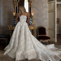 Regal White Strapless Sequin Sheer Lace Ball Gown Wedding Dress SW214