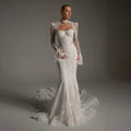 Luxury Ivory Lace Long Sleeve Mermaid Train Wedding Dress SW164