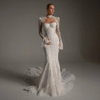 Luxury Ivory Lace Long Sleeve Mermaid Train Wedding Dress SW164