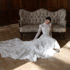 Regal Ivory Lace High Neck Long Sleeve Wedding Dress with Cathedral Veil SW277