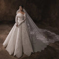 Luxury White Lace Long Sleeve Fitted Train Wedding Dress with Veil SW524