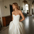 Minimalist Strapless Lace Trim Corset Satin Ball Gown Wedding Dress SW741