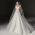 Elegant White Strapless Bodice Crystal Ball Gown Wedding Dress with Veil SW668