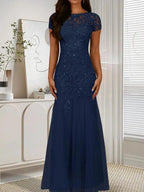 Dark Navy Mermaid Scoop Sequins Tulle Dress by Dreamylily