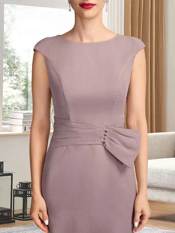 Sheath/Column Scoop Knee-Length Chiffon Mother of the Bride Dress With Pleated Sequins by Dreamylily