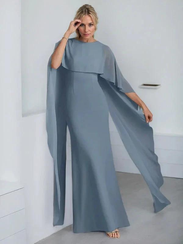 Sheath Scoop Floor-Length Chiffon Mother of the Bride Dress With Cascading Ruffles by Dreamylily