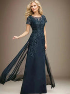 Sheath/Column Scoop Illusion Floor-Length Lace Chiffon Mother of the Bride Dress With Sequins by Dreamylily