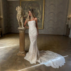 Luxury Ivory Strapless Lace Printed Mermaid Wedding Dress SW215