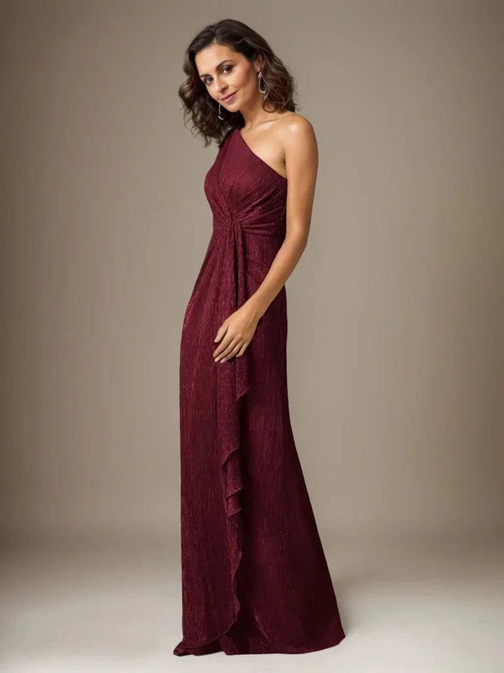 Ruby Sheath One Shoulder Metallic Mesh Dress Mother of the Bride Dress by Dreamylily