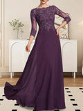 A-line Scoop Floor-Length Lace Chiffon Mother of the Bride Dress With Sequins by Dreamylily