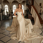 Elegant Strapless Sweetheart Draped Satin Mermaid Wedding Dress SW740