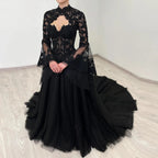 Black Luxury Gothic  Wedding Dress Sheer Lace Ball Gown  SW560