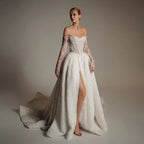 Luxury Ivory Strapless Lace High-Slit A-Line Wedding Dress SW165