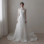 Elegant Sequin Printed Long Sleeve Wedding Dress SW536