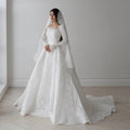 Luxury White Lace Long Sleeve Square Neck Wedding Dress with Veil SW533