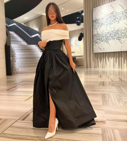 Luxury Black And White Satin Prom Dresses With Removable Tail Custom Made Cocktail Party Evening Dress Y5025