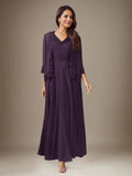 Plum A-Line Sequins Chiffon Dress by Dreamylily