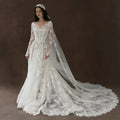 Whimsical Ivory Lace V-Neck Long Sleeve Wedding Dress with Veil SW276