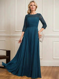 A-line Scoop Illusion Floor-Length Lace Chiffon Mother of the Bride Dress With Pleated by Dreamylily