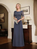 A-line Scoop Floor-Length Lace Chiffon Mother of the Bride Dress With Sequins by Dreamylily