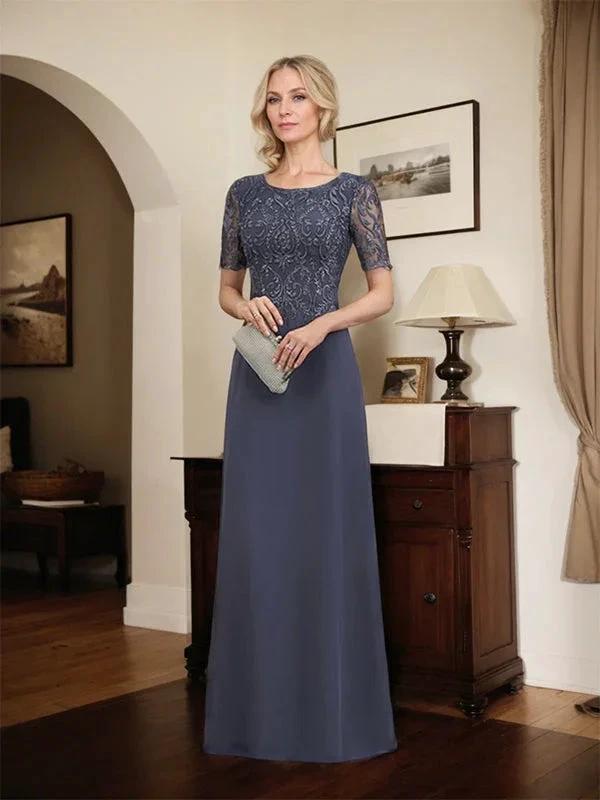 A-line Scoop Floor-Length Lace Chiffon Mother of the Bride Dress With Sequins by Dreamylily