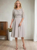 A-line Scoop Knee-Length Lace Chiffon Mother of the Bride Dress by Dreamylily
