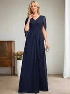Dark Navy A-Line V-Neck Long Mother of Bride Dress by Dreamylily