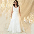Plus Size Wedding Dresses V-Neck Sleeveless Appliques Beads vestido noiva boho Lace Up Back Sweep Train Custom Made by payinti
