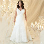 Plus Size Wedding Dresses V-Neck Sleeveless Appliques Beads vestido noiva boho Lace Up Back Sweep Train Custom Made by payinti