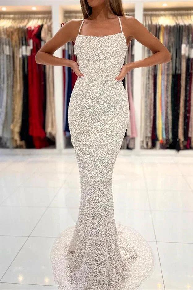Spaghetti Straps Sequins Mermaid Prom Dress with Open Back by BIZTUNNEL
