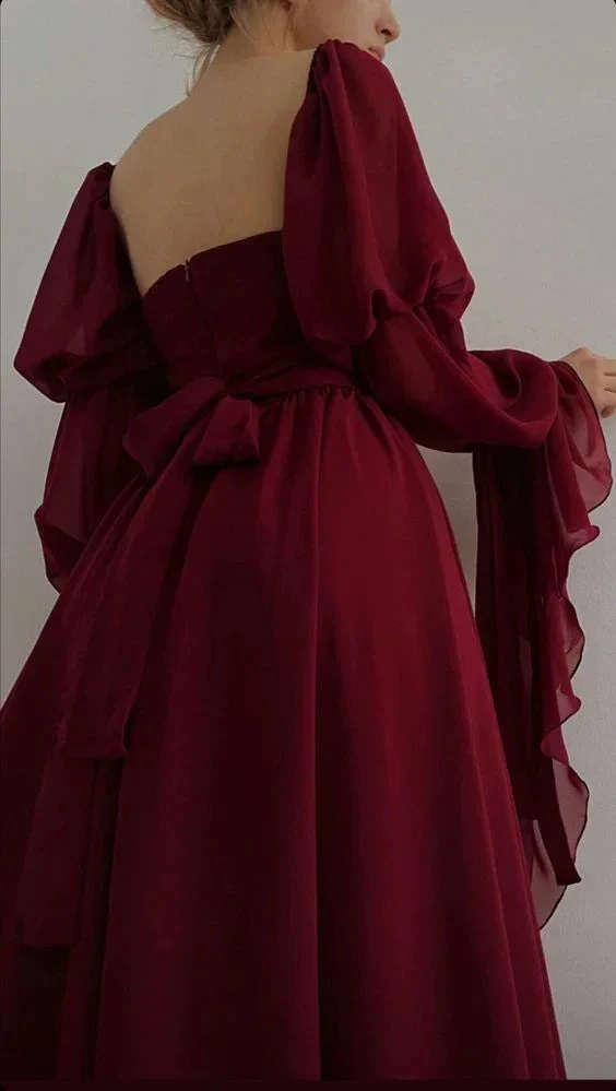 Vintage Romantic A-Line Burgundy Prom Dress Evening Dress Y7583 by simplepromdress