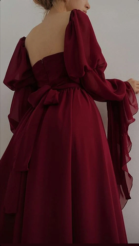 Vestido de fiesta romántico vintage de corte A color burdeos, vestido de noche Y7583