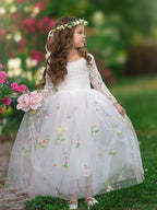Floral Lace Embroidered Tulle A-Line Floor Length Garden Flower Girl Dress - photo 3