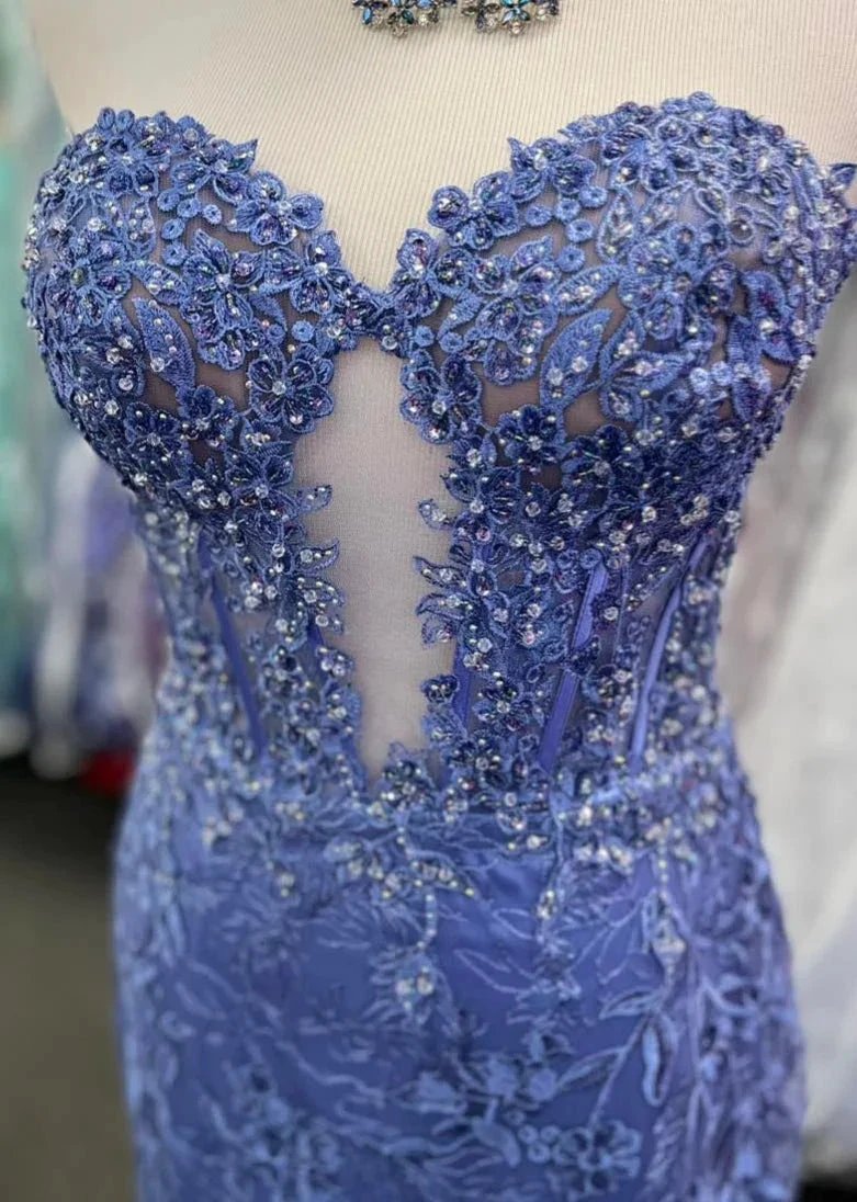 Terry | Black Sweetheart Lace Appliques Mermaid Long Prom Dresses by KissProm
