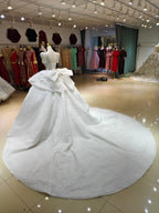 Silver Sparkle Cap-Sleeve Ballgown Beaded Bust & Bow Train by ZAPDRESS