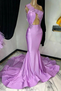 Regal Purple One Shoulder Mermaid Prom Gown with Sleeveless Design by BIZTUNNEL