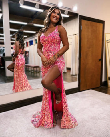 Vestido de fiesta sexy sin mangas con abertura frontal y tirantes finos 