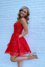 Cute Red A Line Tulle Zipper Back Short Homecoming Dresses by Ombreprom