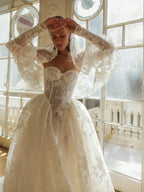 Glamorous Ivory Lace Sweetheart Nec Ball Gown Wedding Dress with Veil SW184