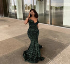 Emerald Green Prom Dresses Long,Sparkly Sequins Evening Dresses Y1821