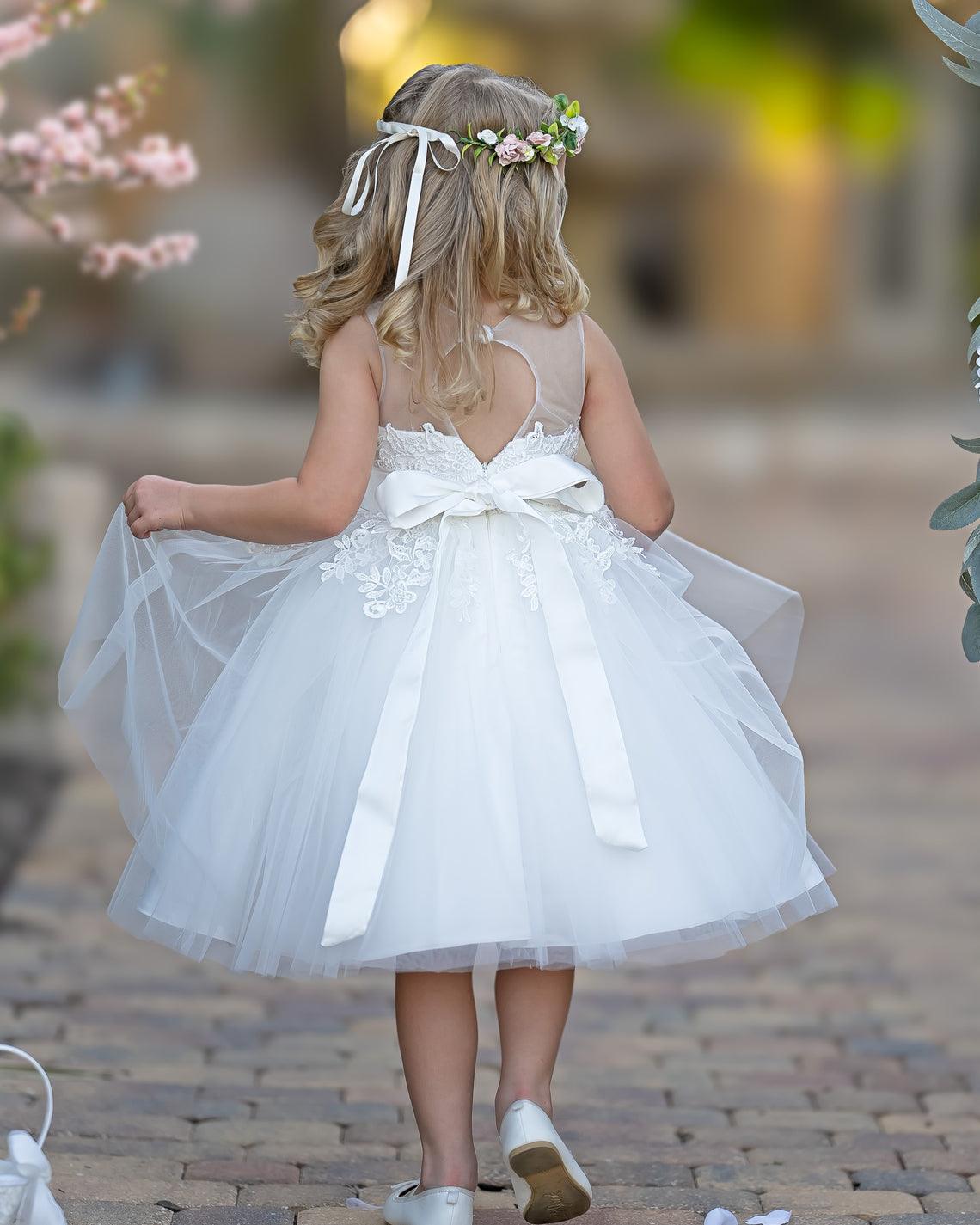Lace Tulle Knee-length First Communion Flower Girl Dress - photo 3