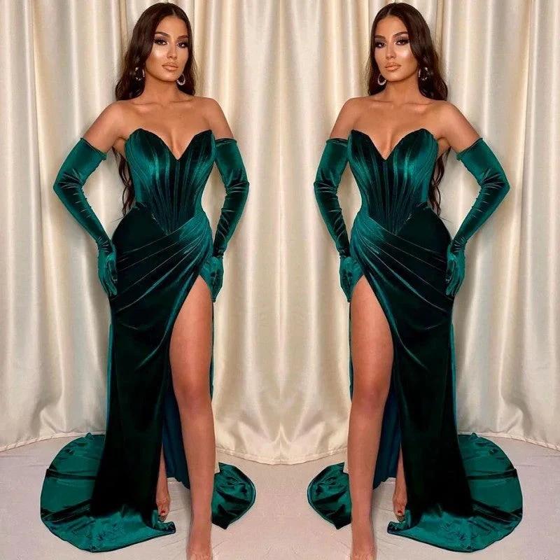 Sleeveless V-Neck Mermaid Evening Gown with Front Split by BIZTUNNEL
