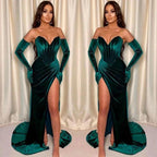 Sleeveless V-Neck Mermaid Evening Gown with Front Split by BIZTUNNEL