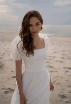 Wedding Dresses Charming A-Line Square Neck Short Sleeves with Train by Aabei Dress
