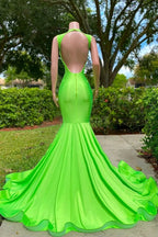 Off The Shoulder Sleeveless Open Back Mermaid Long Prom Dress by BIZTUNNEL
